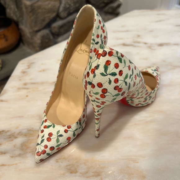 Authentic Christian Louboutin PIGALLE FOLLIES 100 pumps cherry print EU37/US6.5 - Picture 2 of 13